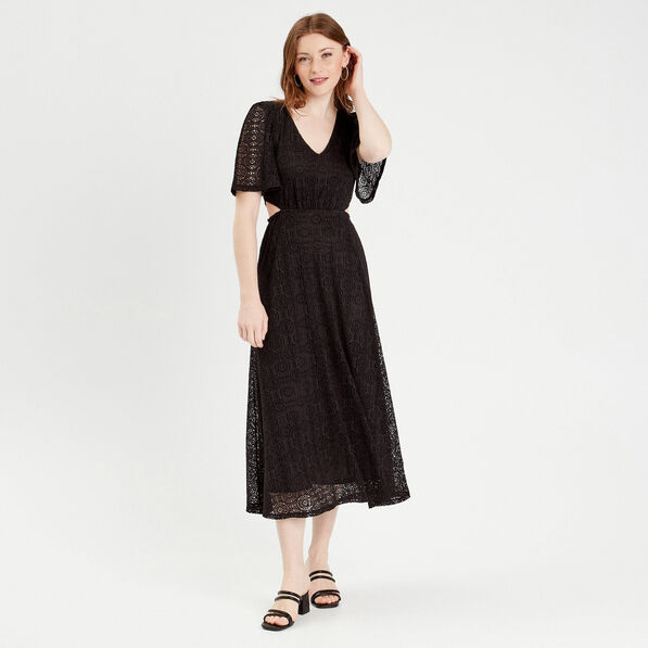robe longue evasee dentelle noir femme Robe longue évasée dentelle noir femme