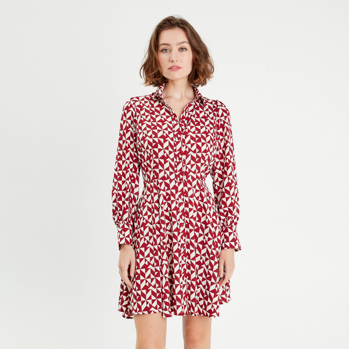 Robe chemise patineuse rouge femme