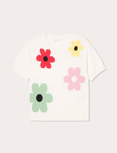 Pull manches courtes ecru femme