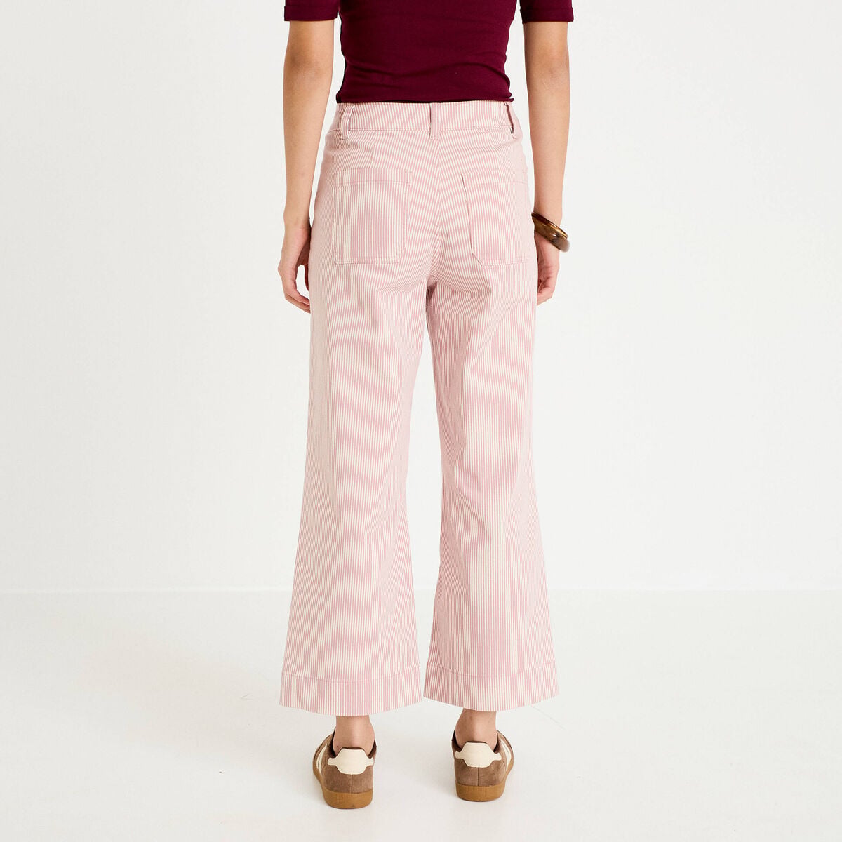 Jean flare cropped taille haute rose nude femme