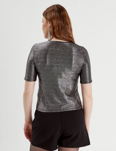 T-shirt paillettes gris argent femme