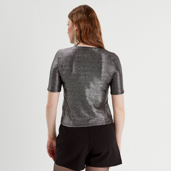 T-shirt paillettes gris argent femme