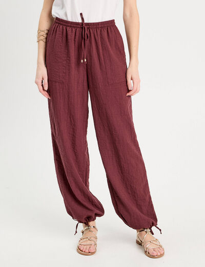 Pantalon large fluide prune femme