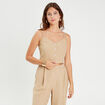 Caraco cropped boutonn&eacute; beige femme