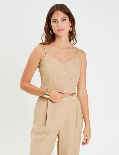 Caraco cropped boutonné beige femme