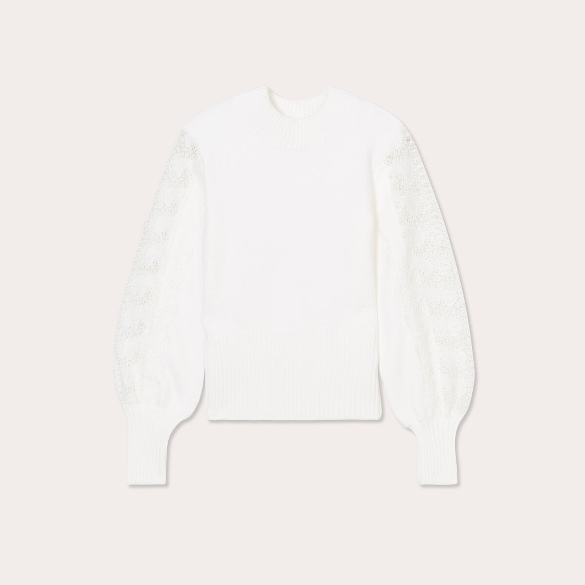 Pull manches longues dentelle ecru femme