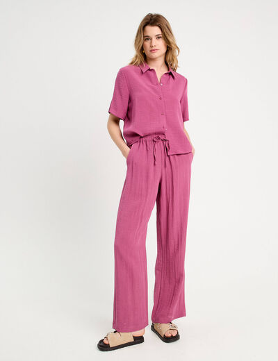 Pantalon large fluide prune femme