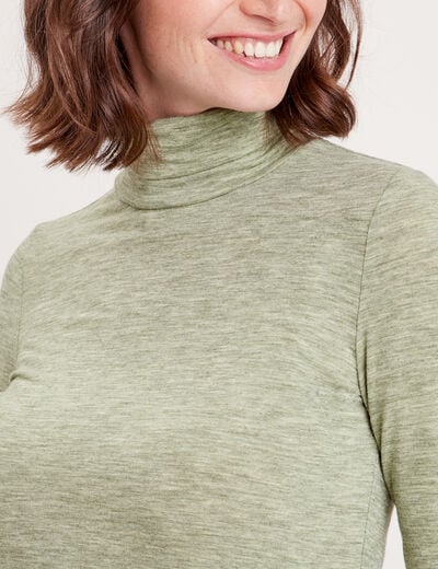 T-shirt col roulé vert kaki femme