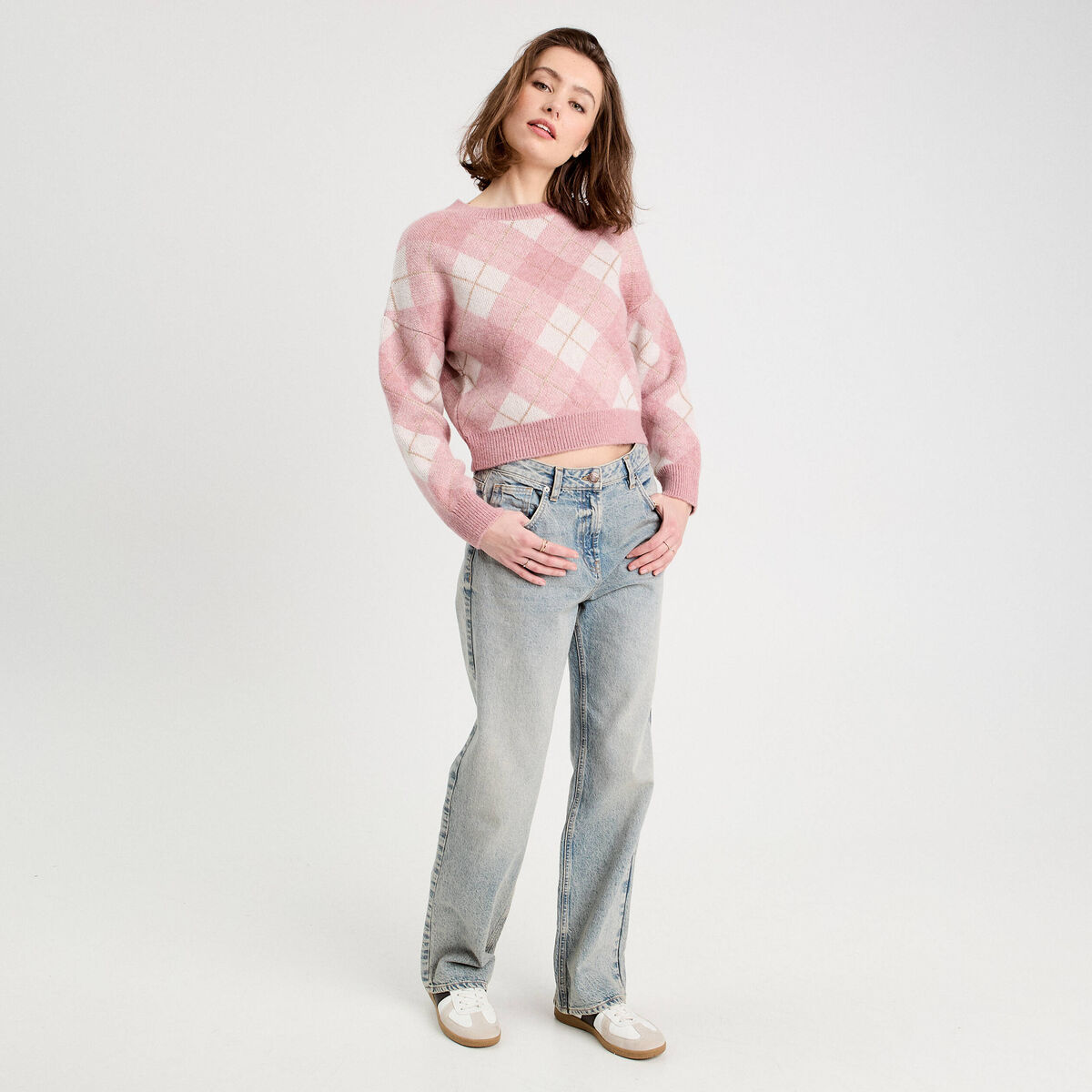 Pull manches longues rose poudrée femme