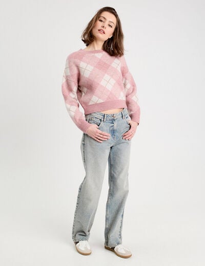Pull manches longues rose poudrée femme