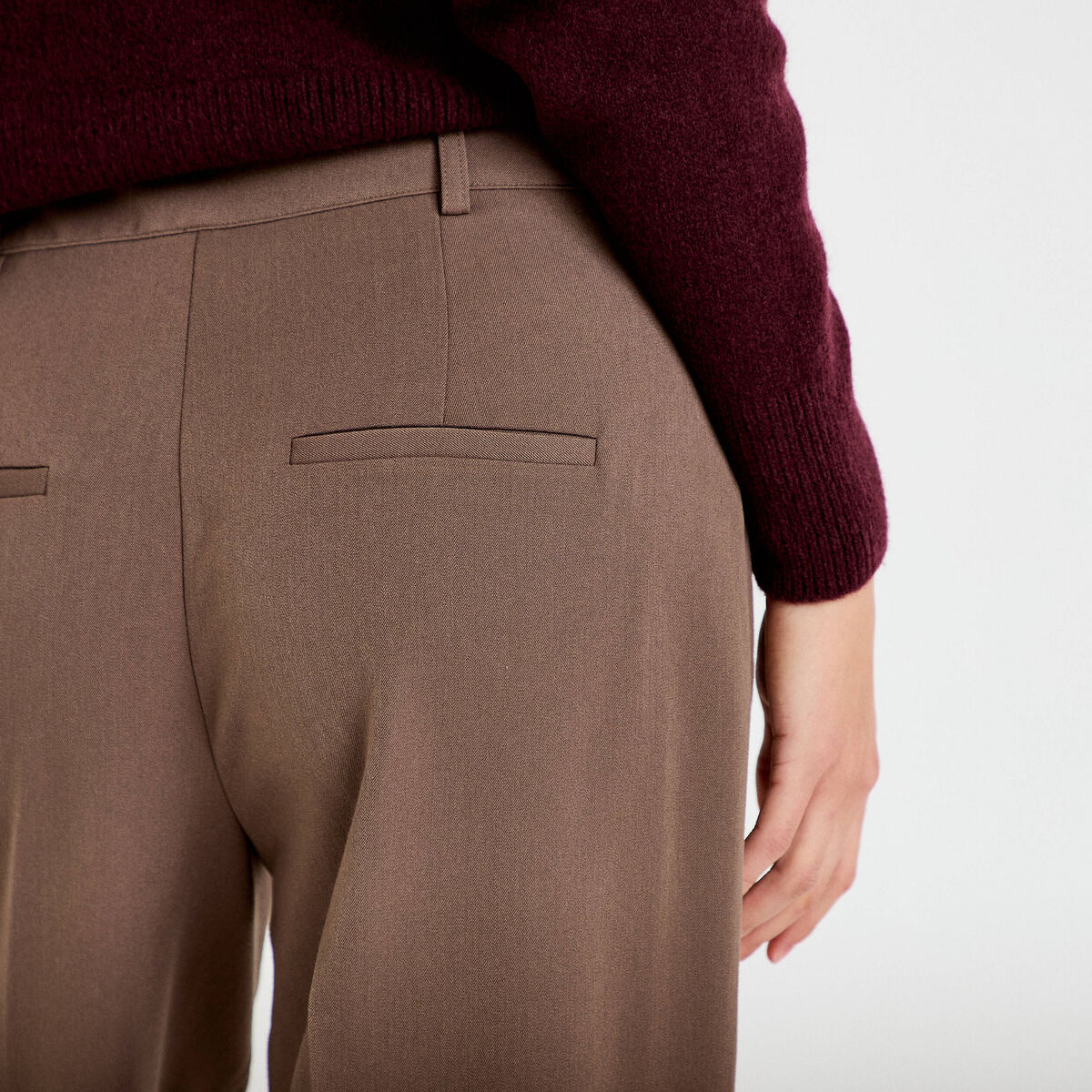 Pantalon bootcut taille haute taupe femme