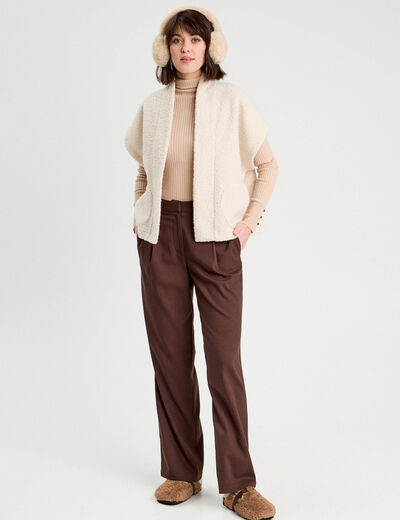 Gilet polaire manches courtes ecru femme