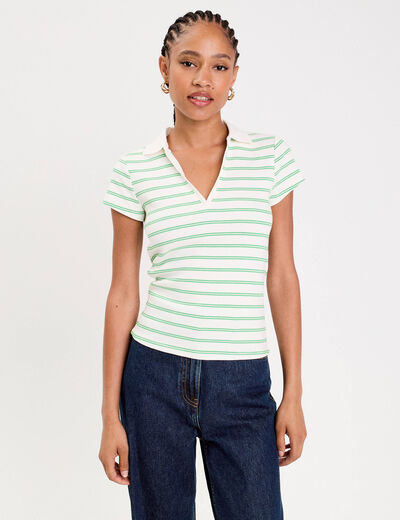 Polo col chemise manches courtes vert femme