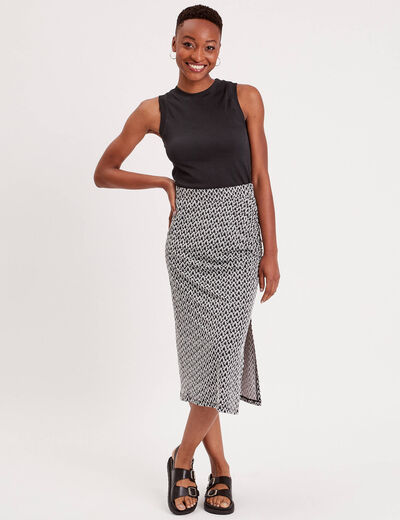 Jupe longue droite fronces noir femme