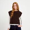 Pull 2-en-1 manches longues col rond marron fonc&eacute; femme