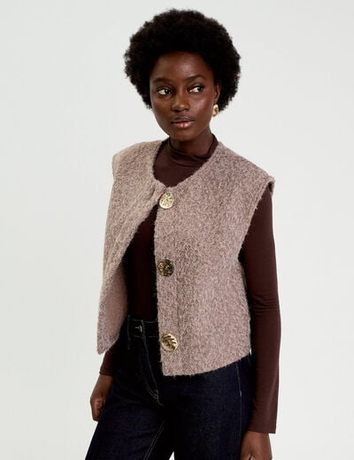 Gilet sans manches effet polaire taupe femme