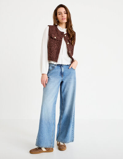 Veste sans manches col rond marron fonc&eacute; femme
