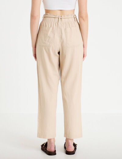 Pantalon droit 7/8&egrave;me taille haute sable femme