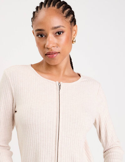 Gilet col fausse fourrure sable femme