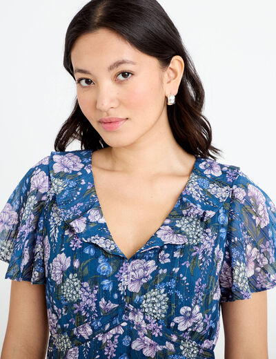 Robe longue &eacute;vas&eacute;e Bridgerton bleu marine femme