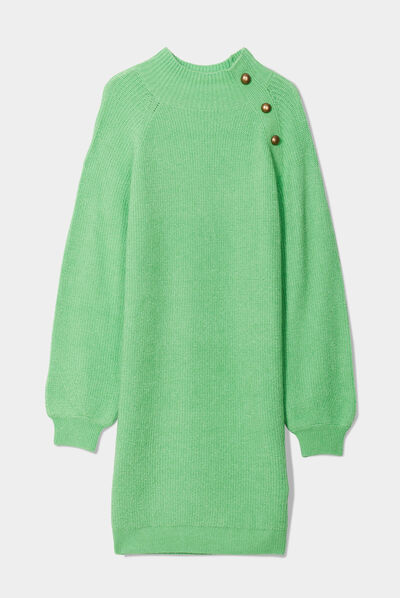 Robe pull droite col montant vert femme