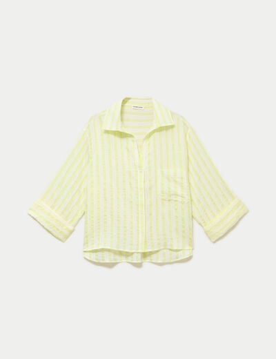 Blouse ample col tunisien manches 3/4 jaune femme