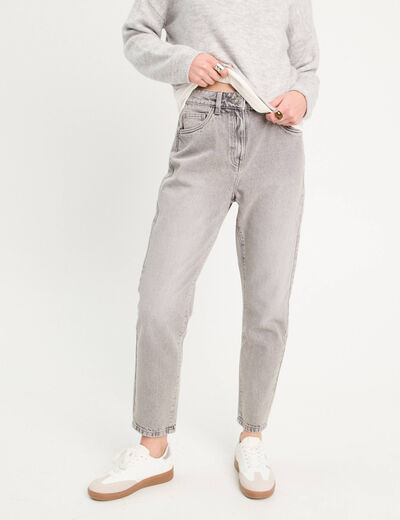 Jeans mom taille haute denim gris femme