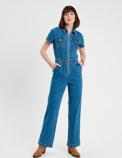 Combinaison pantalon en jean denim stone femme