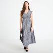 Robe longue &eacute;vas&eacute;e col v manches courtes bleu femme