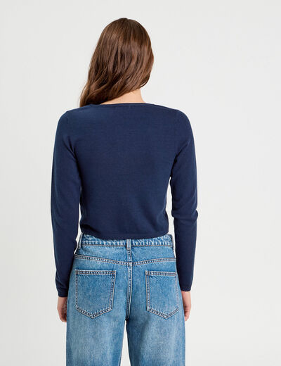 Gilet avec broderie bleu marine femme