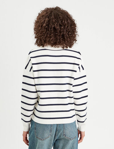 Pull manches longues col polo ecru femme