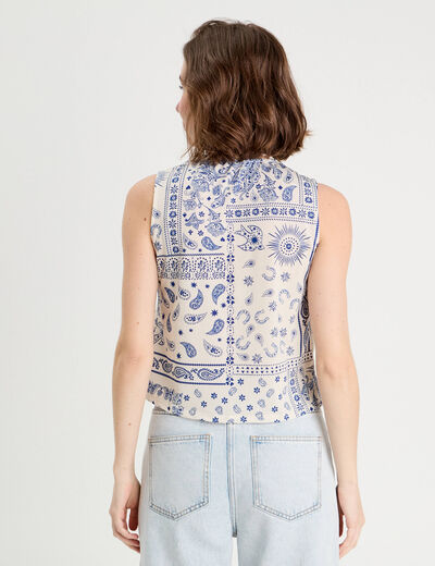 Blouse nouée sans manches blanc femme