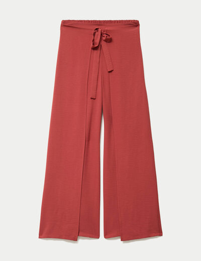 Pantalon large taille haute fluide vieux rose femme