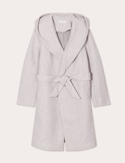 Manteau ceinturé à capuche gris clair femme