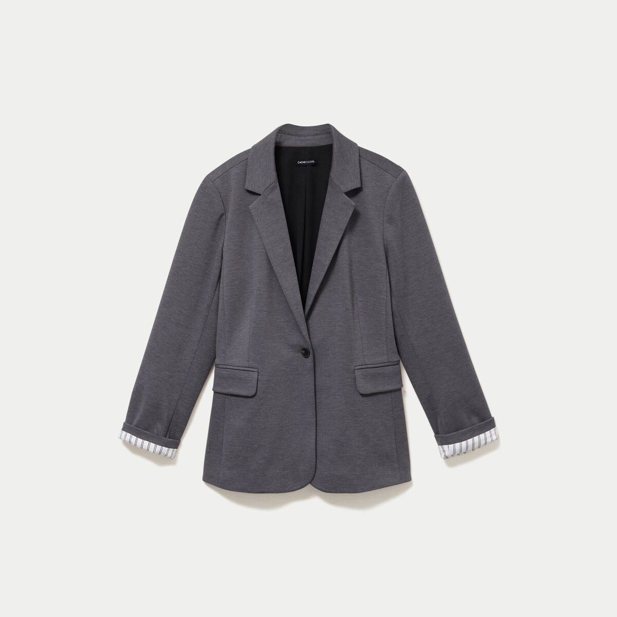 Blazer cintr&eacute; manches longues gris fonc&eacute; femme
