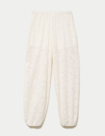 Pantalon bouffant taille standard ecru femme