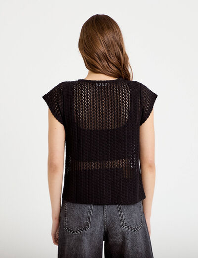 Gilet manches courtes aspect dentelle noir femme