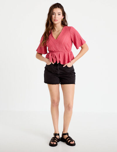 Blouse manches courtes rose framboise femme