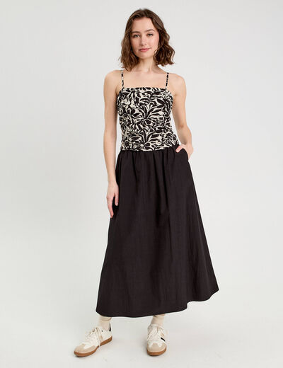 Jupe longue évasée noir femme