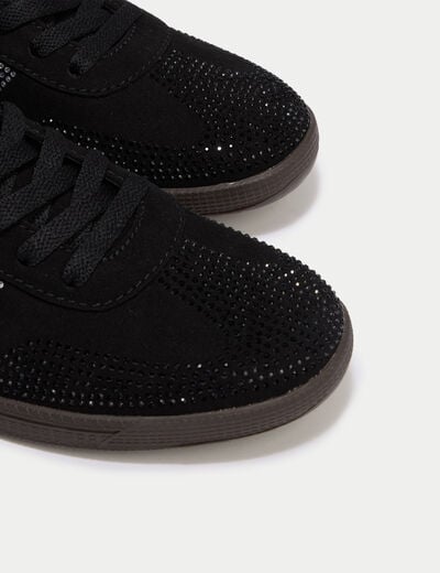 Baskets basses &agrave; lacets denim noir enduit femme