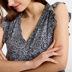 Blouse sans manches col v bleu femme