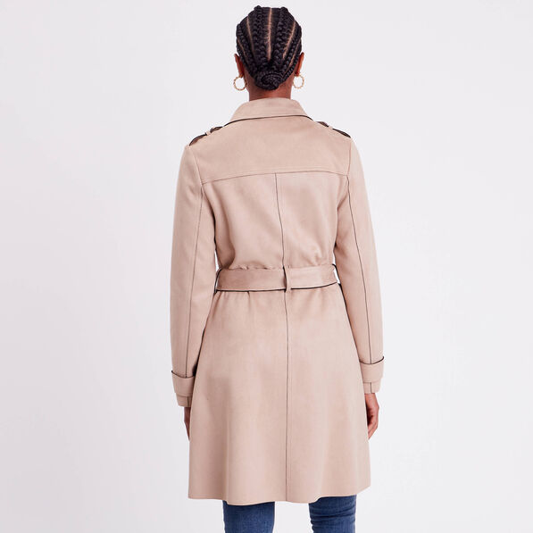trench long en suedine boutonne femme beige femme Trench long en suédine boutonné femme beige femme