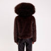 Veste courte en fausse fourrure marron fonc&eacute; femme