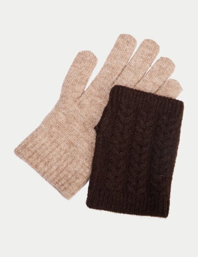 Gants mitaines 2-en-1 taupe femme