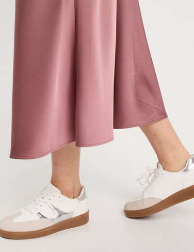 Jupe longue trapèze satin vieux rose femme