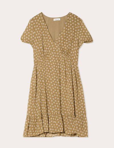 Robe évasée manches courtes vert olive femme