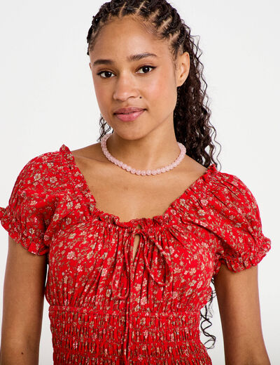 Robe longue &eacute;vas&eacute;e col carr&eacute; rouge femme
