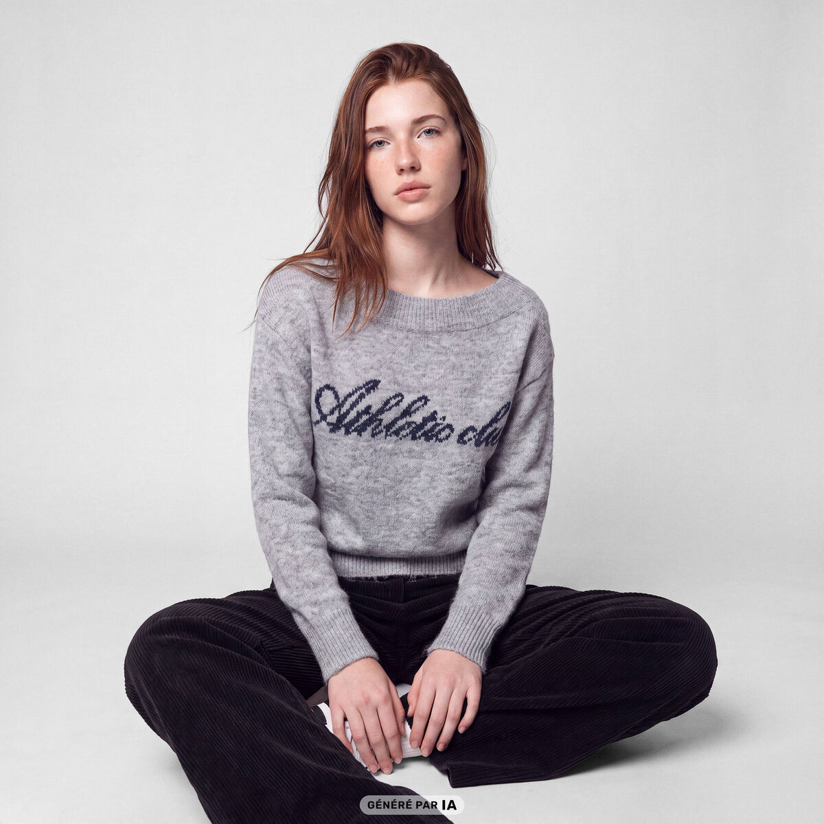 Pull col rond manches longues gris fonc&eacute;