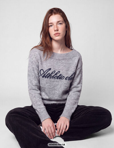 Pull col rond manches longues gris fonc&eacute;