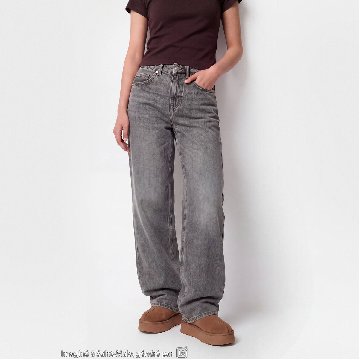 Jean Tom regular taille haute denim gris
